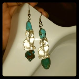 Carved cat gemstone totem animal earrings